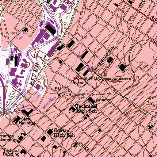 Topographic Map of Scranton Fire Department Station 50 - 1, PA