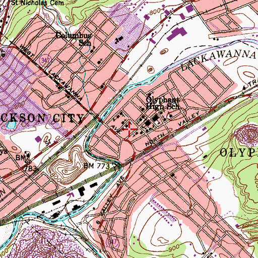 Topographic Map of Olyphant Fire Department - Olyphant Hose Company Station 26 - 2, PA