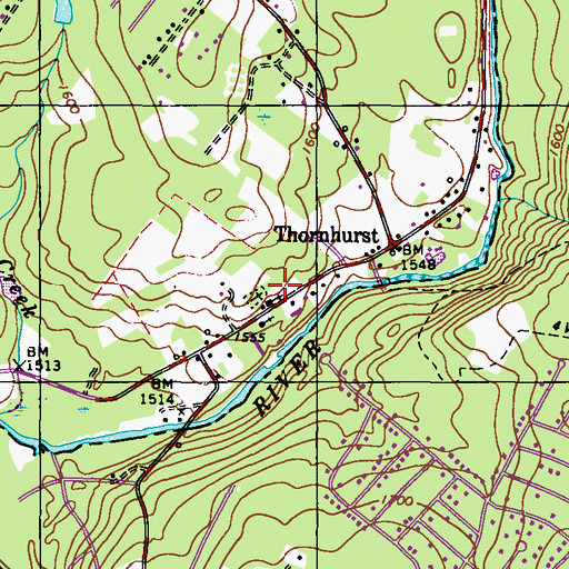 Topographic Map of Thornhurst Volunteer Fire and Rescue Company Station 54, PA