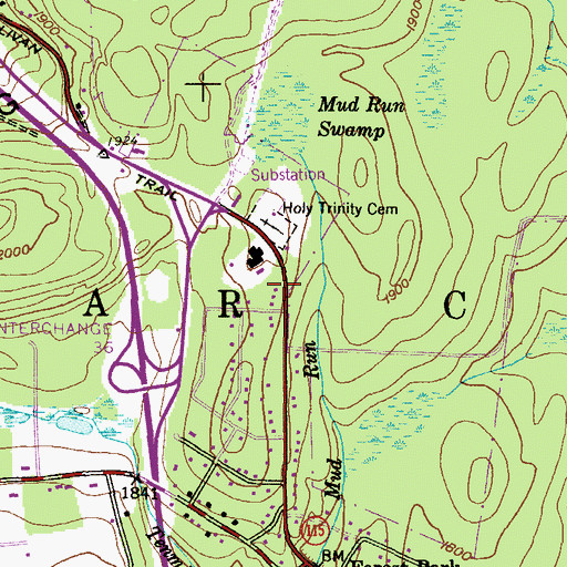 Topographic Map of Bear Creek Township Volunteer Hose Company Station 13, PA