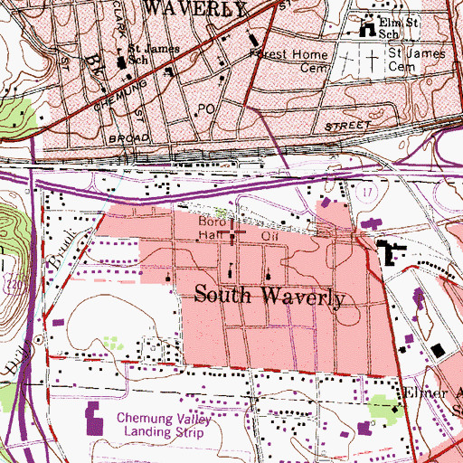 Topographic Map of South Waverly Fire Department Station 14, PA