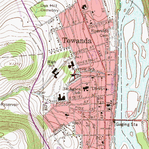 Topographic Map of Towanda Fire Department Station 15, PA