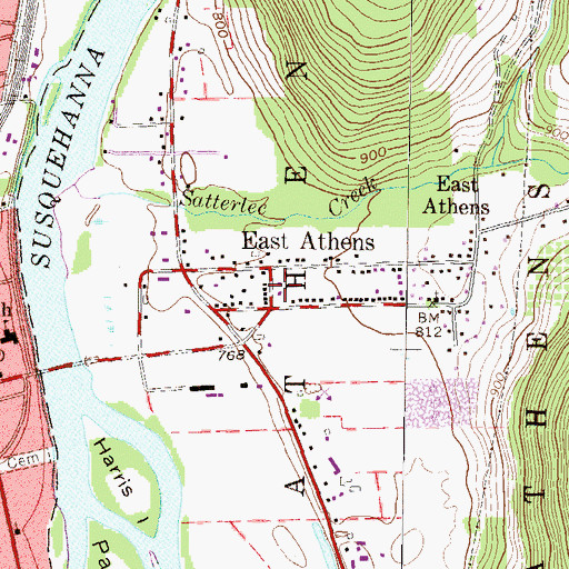 Topographic Map of Athens Township Volunteer Fire Company Substation, PA