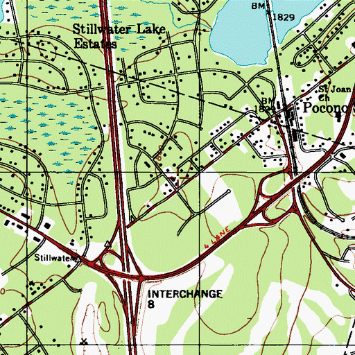 Topographic Map of Pocono Summit Volunteer Fire Company Station 33, PA