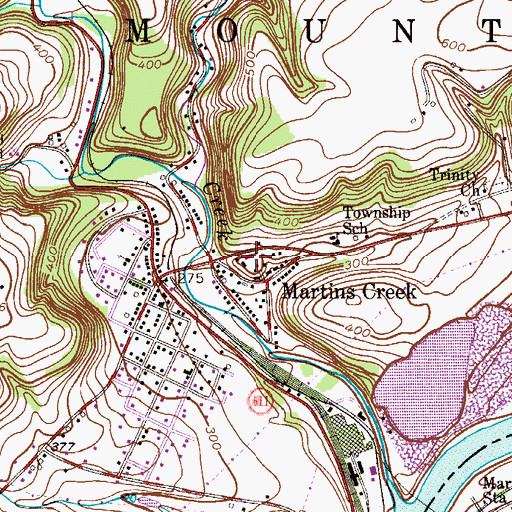 Topographic Map of Lower Mount Bethel Township Sandts Eddy Fire Company 1 Station 26, PA