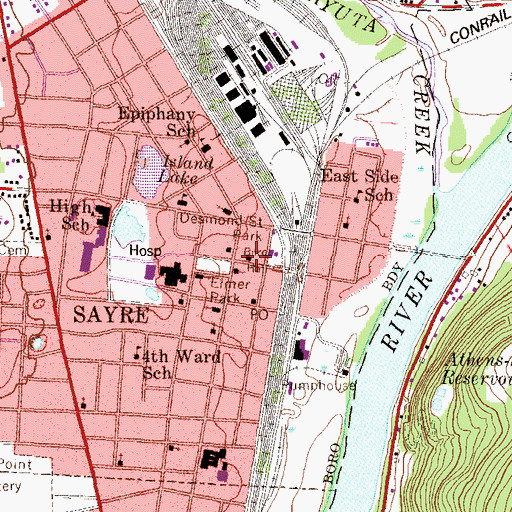 Topographic Map of Sayre Fire Department Engine Company 1, PA