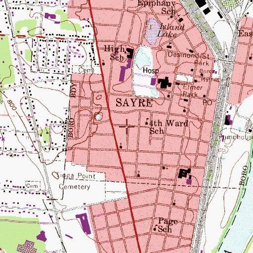 Topographic Map of Sayre Fire Department Howard Elmer Hose Company 4, PA