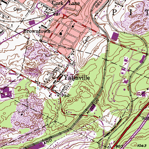 Topographic Map of Yatesville Volunteer Fireman Association, PA