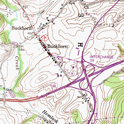 Topographic Map of Buckhorn Community Volunteer Fire Company Station 160, PA