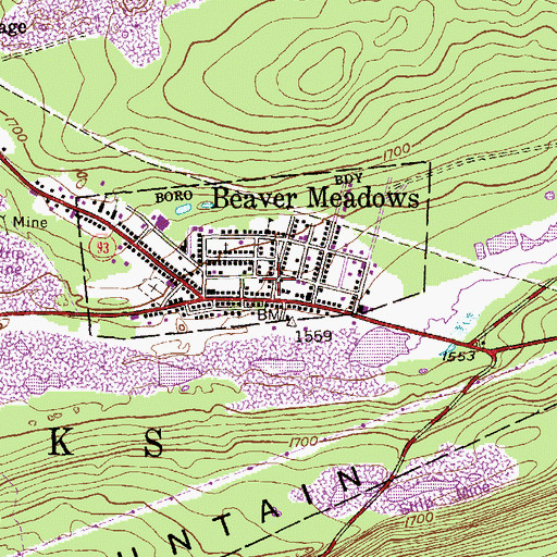 Topographic Map of Beaver Meadows Volunteer Fire Company 1, PA