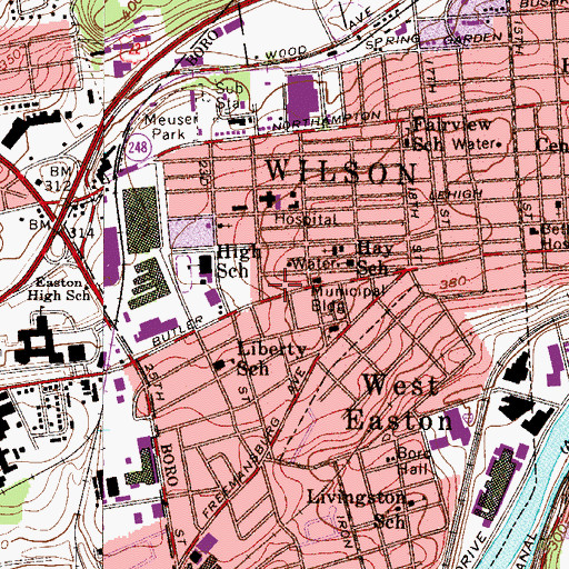 Topographic Map of Wilson Borough Fire Department, PA
