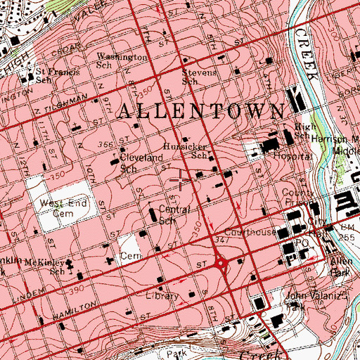 Topographic Map of Allentown Fire Department Central Station, PA