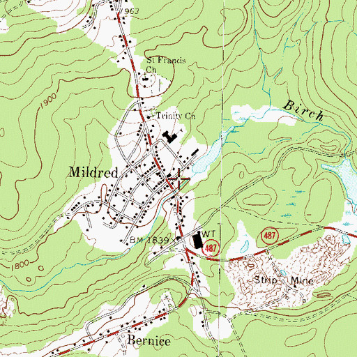 Topographic Map of Mildred Volunteer Fire Company Station 58, PA