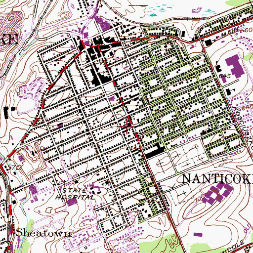 Topographic Map of Nanticoke Fire Department Mowery Hose Company 3, PA
