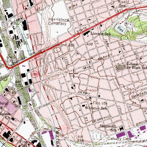 Topographic Map of Harrisburg Bureau of Fire Station 8 Mount Pleasant, PA
