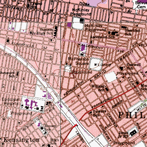 Topographic Map of Philadelphia Fire Department Engine 25, PA