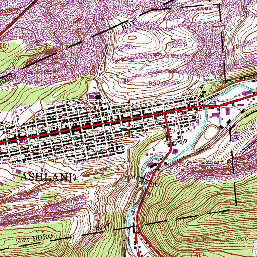 Topographic Map of Ashland Fire Department District 38 Station 1 - American Hose Company, PA