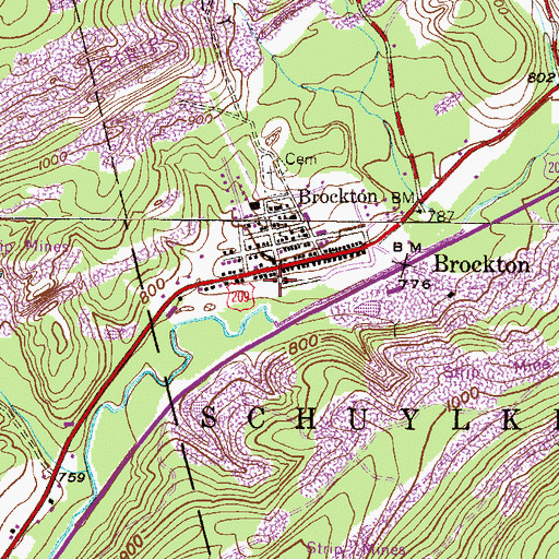 Topographic Map of Brockton Volunteer Fire Company District 27 Station 1, PA