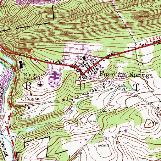 Topographic Map of Fountain Springs Fire Company District 4 Station 1, PA