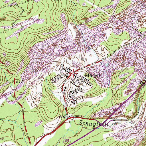 Topographic Map of Mary D Fire Company District 27 Station 2, PA