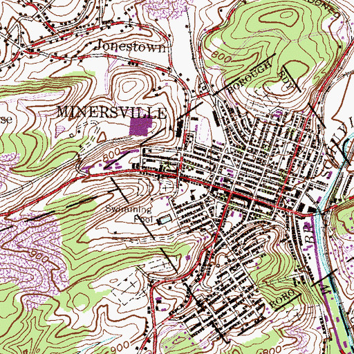 Topographic Map of Minersville Fire Department - Fire and Rescue Station 2, PA