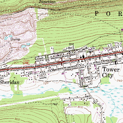 Topographic Map of Tower City Volunteer Fire Company District 66 Station 1, PA