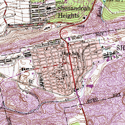 Topographic Map of Shenandoah Fire Department District 64 Station 4 - Polish - American, PA