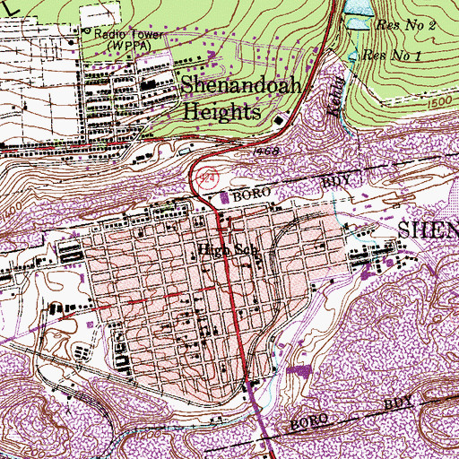 Topographic Map of Shenandoah Fire Department District 64 Station 5 - Rescue Hook and Ladder Company, PA