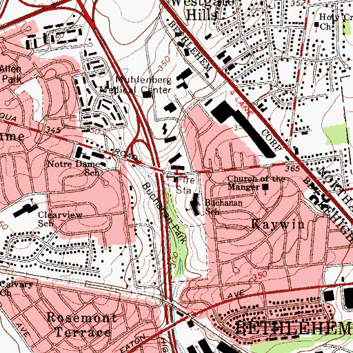 Topographic Map of Bethlehem City Fire Department Northwest Station, PA