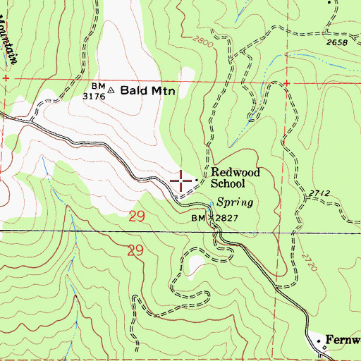 Topographic Map of Redwood School, CA