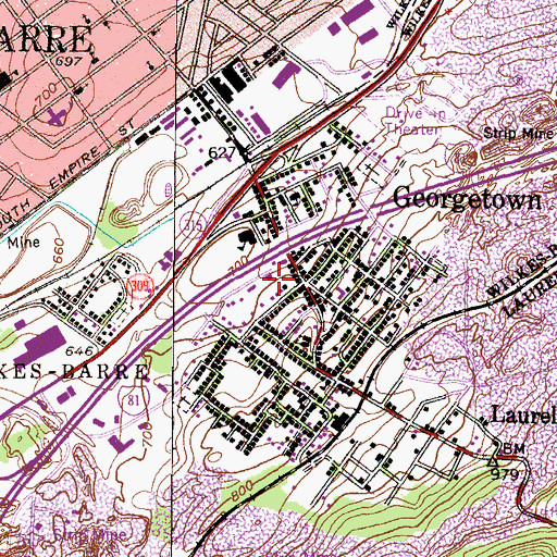 Topographic Map of Wilkes - Barre Township Volunteer Fire Department, PA