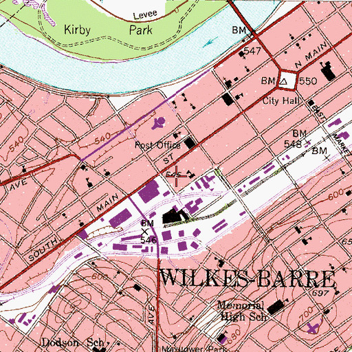 Topographic Map of Wilkes - Barre Fire Department Headquarters, PA