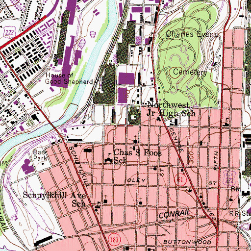 Topographic Map of Reading Fire and Rescue Riverside Station North West, PA
