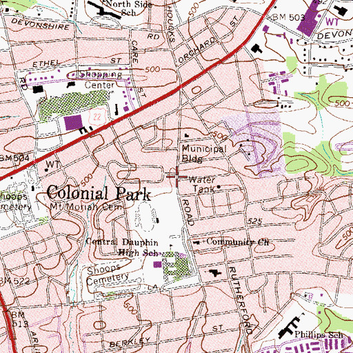Topographic Map of Colonial Park Fire Company Station 33, PA