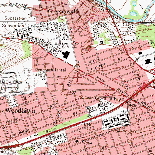 Topographic Map of Woodlawn Fire Department Station 32, PA