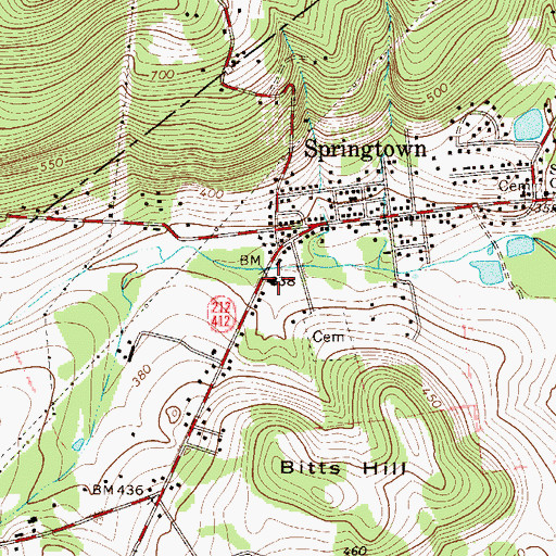 Topographic Map of Springtown Volunteer Fire Company Station 40, PA