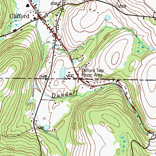 Topographic Map of Clifford Township Volunteer Fire Company, PA