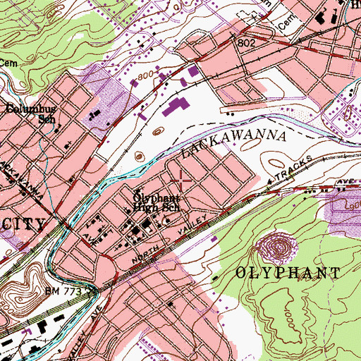 Topographic Map of Olyphant Fire Department - Queen City Hose Company Station 26 - 8, PA