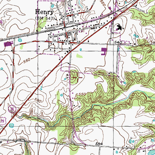 Topographic Map of Henry Volunteer Fire Department, TN