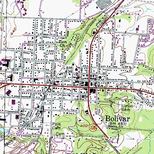 Topographic Map of Bolivar Fire Department, TN