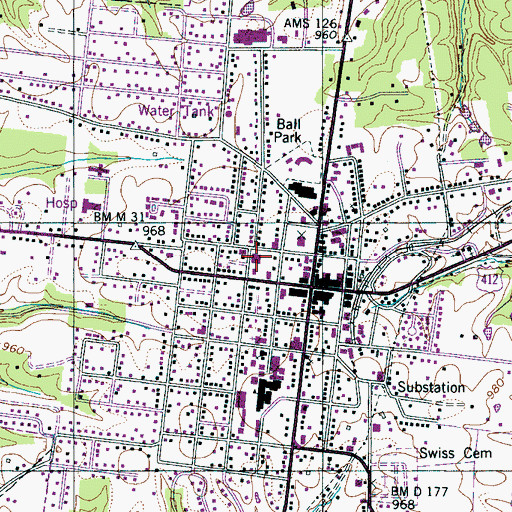 Topographic Map of Hohenwald Fire Department, TN