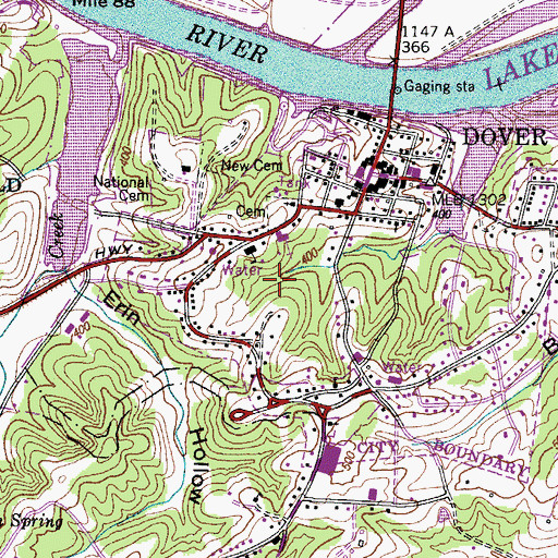 Topographic Map of Dover Fire Department, TN