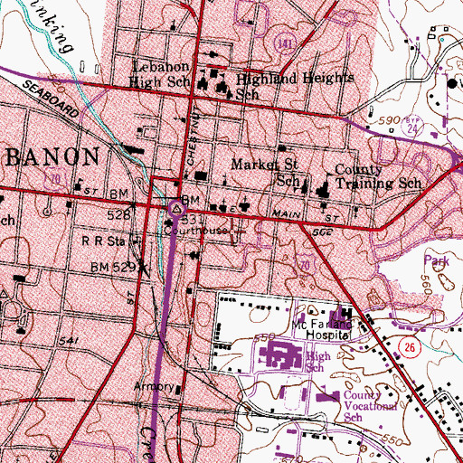 Topographic Map of Lebanon Fire Department Station 1, TN