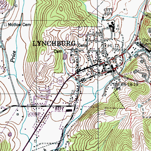 Topographic Map of Metro Lynchburg Moore County Volunteer Fire Department Headquarters, TN