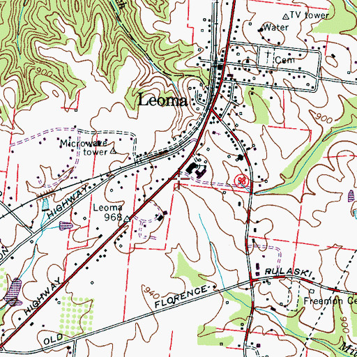 Topographic Map of Leoma Fire and Rescue, TN