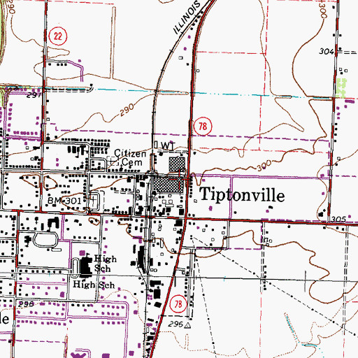 Topographic Map of Tiptonville Fire Department, TN