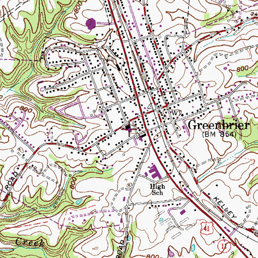 Topographic Map of Greenbrier Fire Department, TN