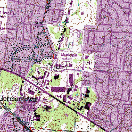 Topographic Map of Germantown Fire Department Station 3, TN