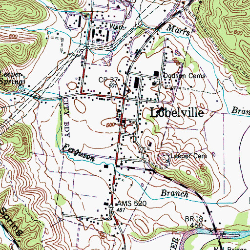 Topographic Map of Lobelville Volunteer Fire Department, TN