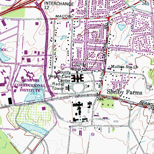 Topographic Map of Shelby County Fire Department, TN